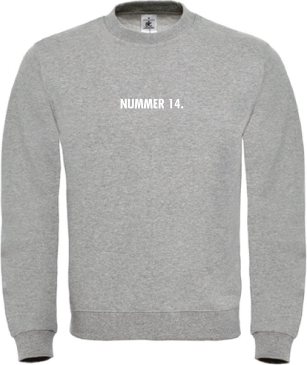 Sweater Grijs L - nummer 14 - wit - soBAD. | Sweater unisex | Sweater man | Sweater dames | Voetbalheld | Voetbal | Legende